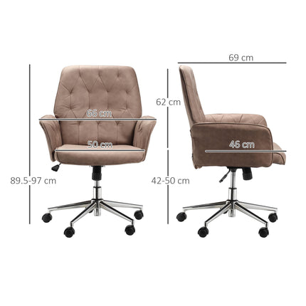 Micro Fibre Mid Back Office Desk Chair with Adjustable Seat and Arms - Brown