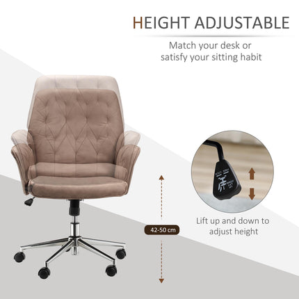 Micro Fibre Mid Back Office Desk Chair with Adjustable Seat and Arms - Brown