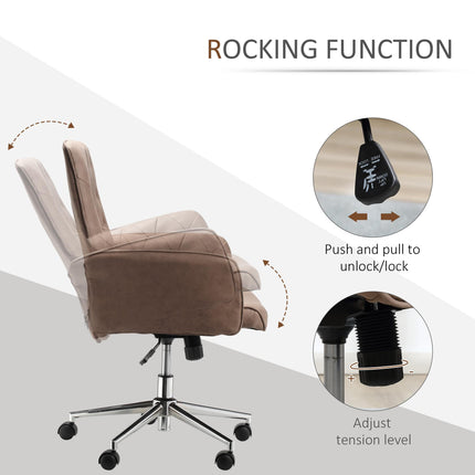 Micro Fibre Mid Back Office Desk Chair with Adjustable Seat and Arms - Brown