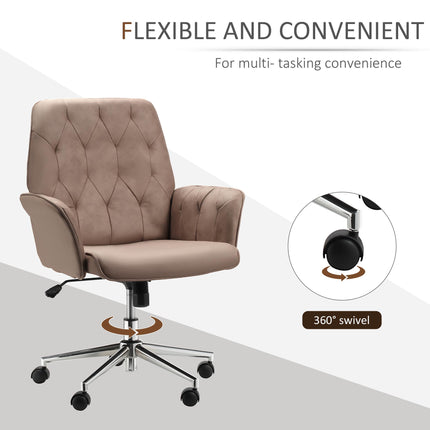 Micro Fibre Mid Back Office Desk Chair with Adjustable Seat and Arms - Brown