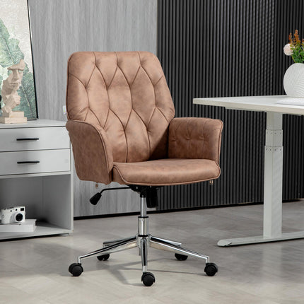 Micro Fibre Mid Back Office Desk Chair with Adjustable Seat and Arms - Brown