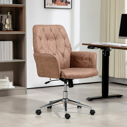 Micro Fibre Mid Back Office Desk Chair with Adjustable Seat and Arms - Brown