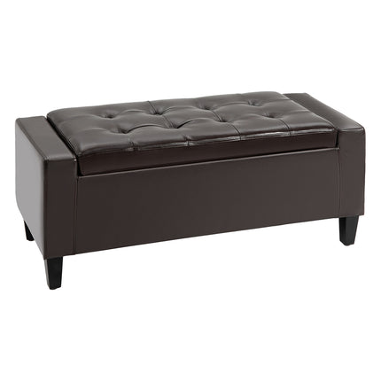 PU Leather Tufted Storage Ottoman Bench with Flip Top 92L x 40W x 40H cm - Brown