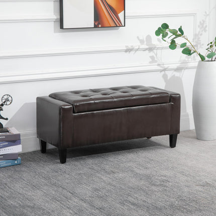 PU Leather Tufted Storage Ottoman Bench with Flip Top 92L x 40W x 40H cm - Brown