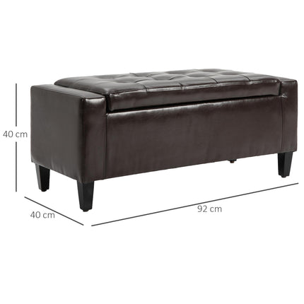 PU Leather Tufted Storage Ottoman Bench with Flip Top 92L x 40W x 40H cm - Brown