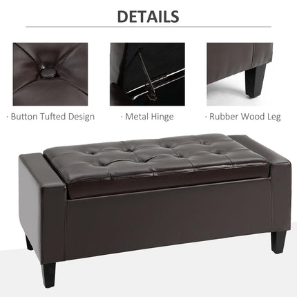 PU Leather Tufted Storage Ottoman Bench with Flip Top 92L x 40W x 40H cm - Brown