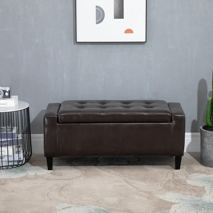 PU Leather Tufted Storage Ottoman Bench with Flip Top 92L x 40W x 40H cm - Brown
