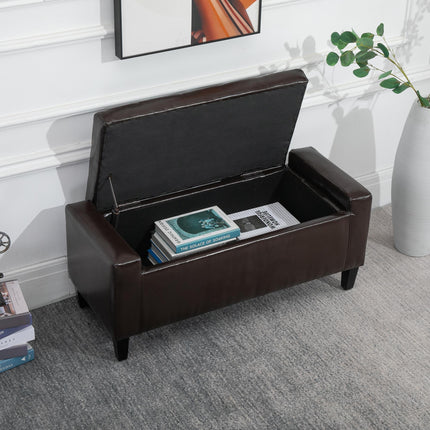 PU Leather Tufted Storage Ottoman Bench with Flip Top 92L x 40W x 40H cm - Brown