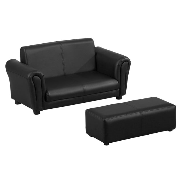 2 Piece Toddler Sofa Set with Footstool for Kids - Black