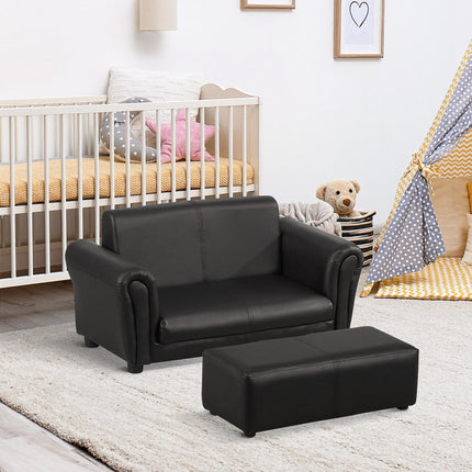 2 Piece Toddler Sofa Set with Footstool for Kids - Black