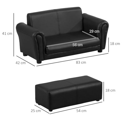 2 Piece Toddler Sofa Set with Footstool for Kids - Black