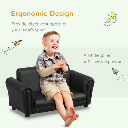 2 Piece Toddler Sofa Set with Footstool for Kids - Black