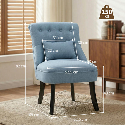 Fabric Single Sofa Dining Tub Chair with Pillow Solid Wood Legs - Blue