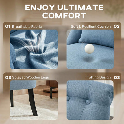 Fabric Single Sofa Dining Tub Chair with Pillow Solid Wood Legs - Blue