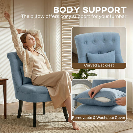 Fabric Single Sofa Dining Tub Chair with Pillow Solid Wood Legs - Blue