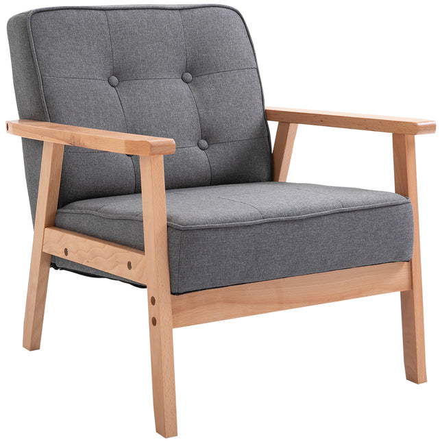 Minimalistic Wooden Frame Accent Chair with Padded Seat - Dark Grey