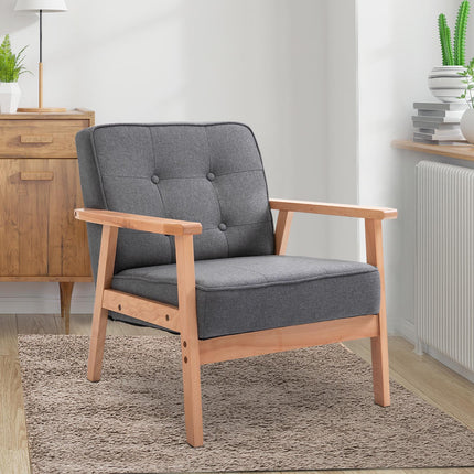 Minimalistic Wooden Frame Accent Chair with Padded Seat - Dark Grey