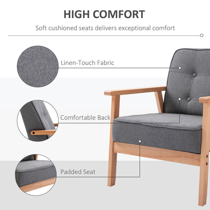 Minimalistic Wooden Frame Accent Chair with Padded Seat - Dark Grey