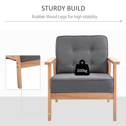 Minimalistic Wooden Frame Accent Chair with Padded Seat - Dark Grey