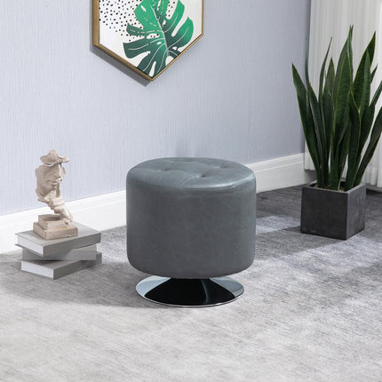 360° Swivel Round PU Ottoman Footstool with Thick Padding and Steel Base - Grey