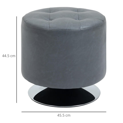 360° Swivel Round PU Ottoman Footstool with Thick Padding and Steel Base - Grey
