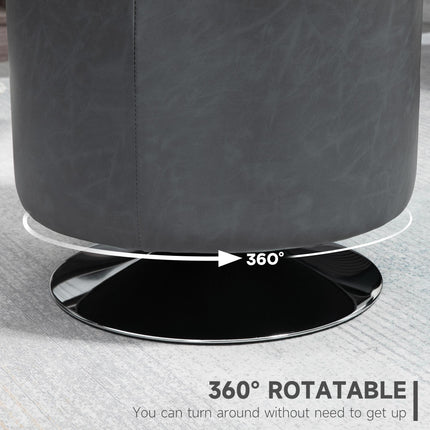 360° Swivel Round PU Ottoman Footstool with Thick Padding and Steel Base - Grey
