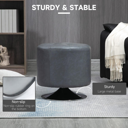 360° Swivel Round PU Ottoman Footstool with Thick Padding and Steel Base - Grey