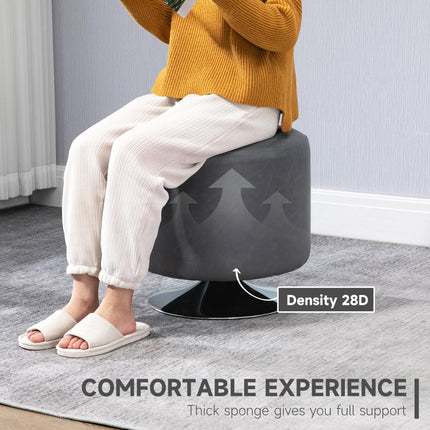 360° Swivel Round PU Ottoman Footstool with Thick Padding and Steel Base - Grey