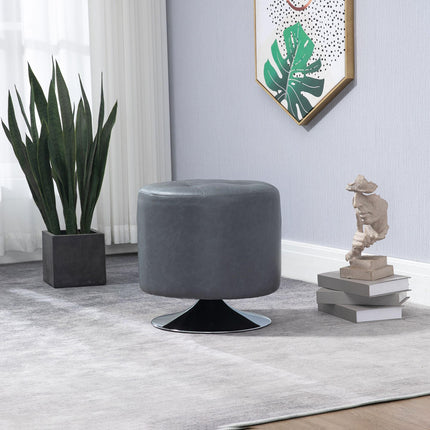 360° Swivel Round PU Ottoman Footstool with Thick Padding and Steel Base - Grey