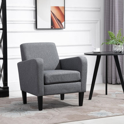 Linen Single Armchair with Padded Seat - Grey
