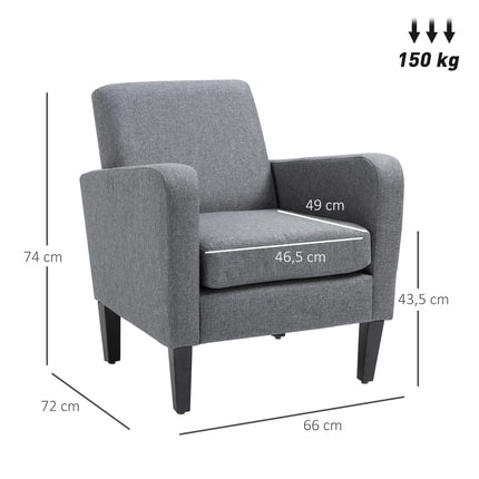 Linen Single Armchair with Padded Seat - Grey