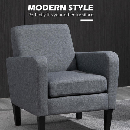 Linen Single Armchair with Padded Seat - Grey