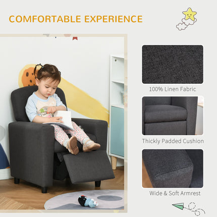 2 in 1 Kids Sofa Armchair with Reclining Footrest for Ages 3-6 - Grey