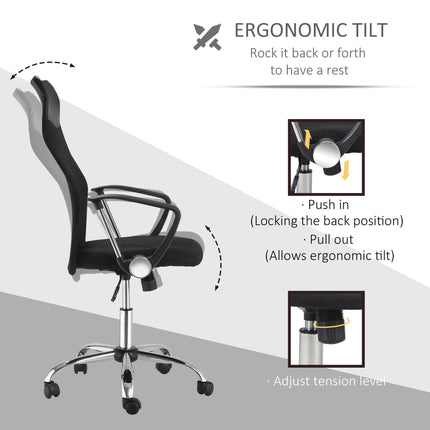 Ergonomic Mesh Office Chair with Adjustable Height and Tilt Function - Black