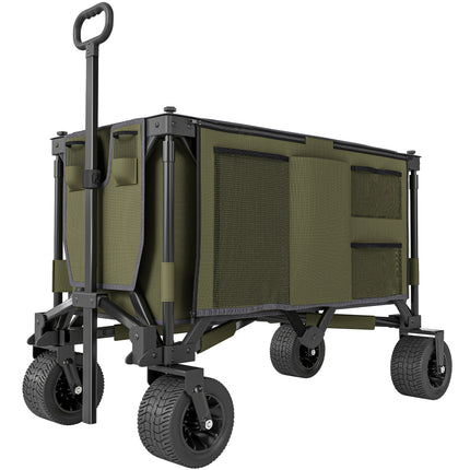 Folding Garden Trolley with Steel Frame, 360° Wheels and Adjustable Handle - Green