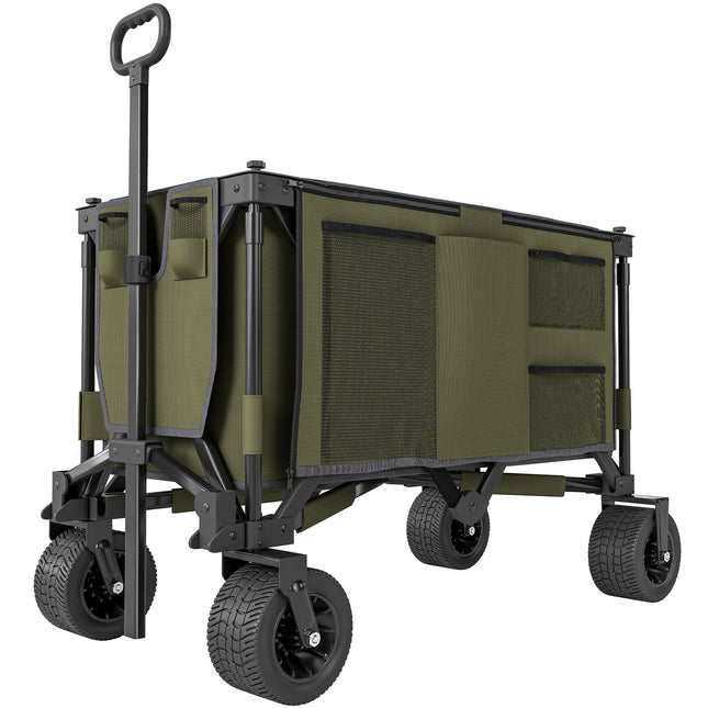 Folding Garden Trolley with Steel Frame, 360° Wheels and Adjustable Handle - Green