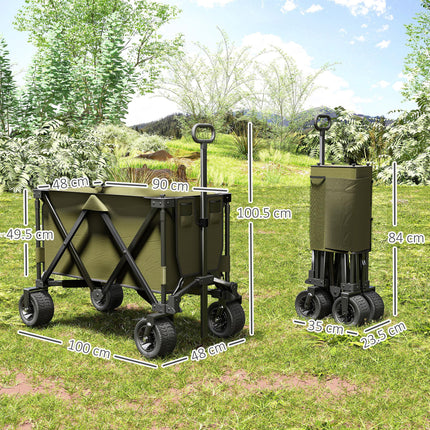 Folding Garden Trolley with Steel Frame, 360° Wheels and Adjustable Handle - Green