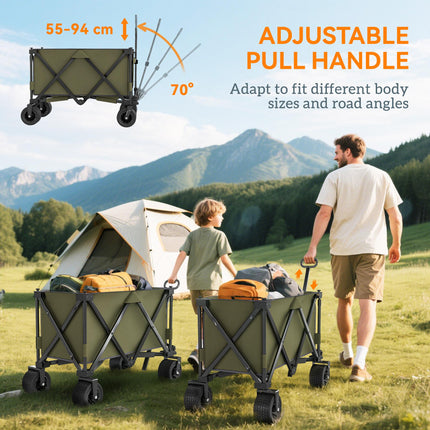 Folding Garden Trolley with Steel Frame, 360° Wheels and Adjustable Handle - Green
