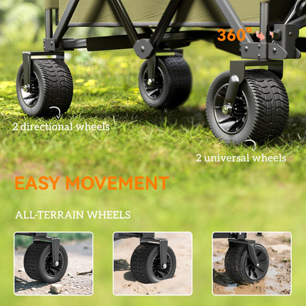 Folding Garden Trolley with Steel Frame, 360° Wheels and Adjustable Handle - Green