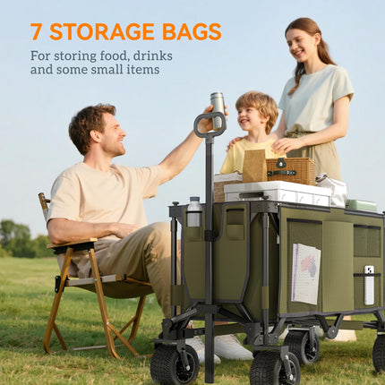 Folding Garden Trolley with Steel Frame, 360° Wheels and Adjustable Handle - Green