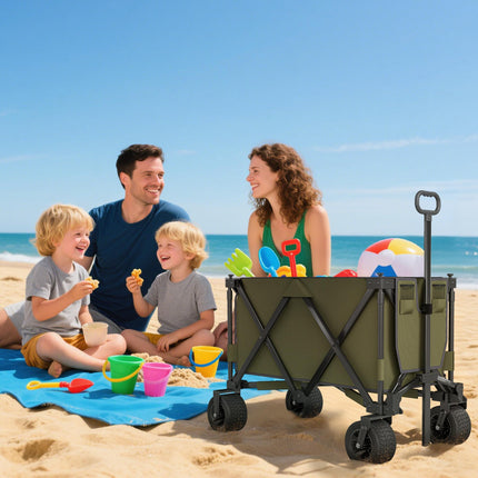 Folding Garden Trolley with Steel Frame, 360° Wheels and Adjustable Handle - Green