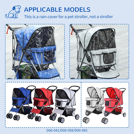 Dog Stroller Rain Cover with Rear Side Entry for Pram Buggy - Grey