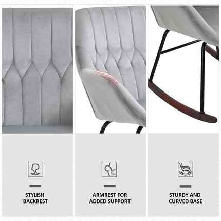 Stylish Padded Rocking Chair for Living Room - Grey and Black