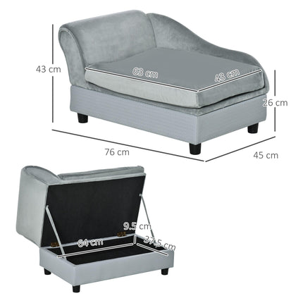 Dog Sofa with Storage and Soft Cushion for Small Dogs and Cats - Light Blue