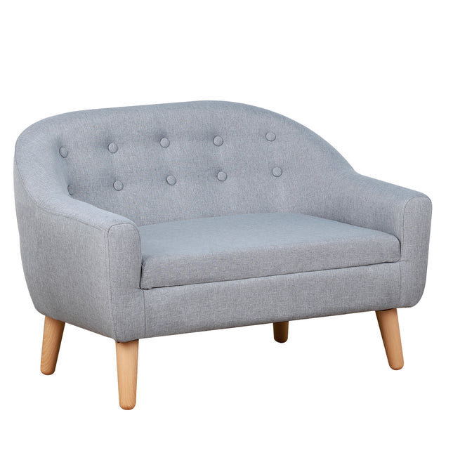 2 Seater Toddler Chair with Wood Frame and Linen Upholstery - Grey