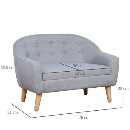 2 Seater Toddler Chair with Wood Frame and Linen Upholstery - Grey