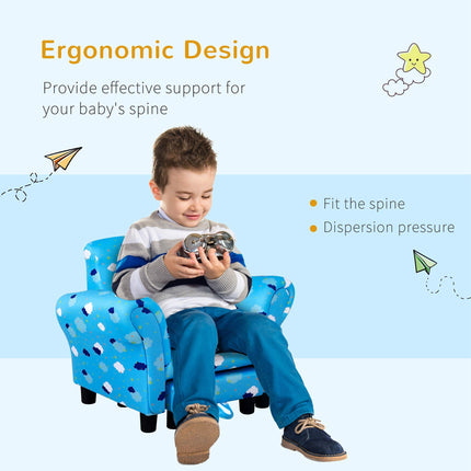 Children's Mini Sofa with Pull-Out Footrest and Wood Frame - Blue Cloud