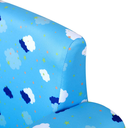 Children's Mini Sofa with Pull-Out Footrest and Wood Frame - Blue Cloud