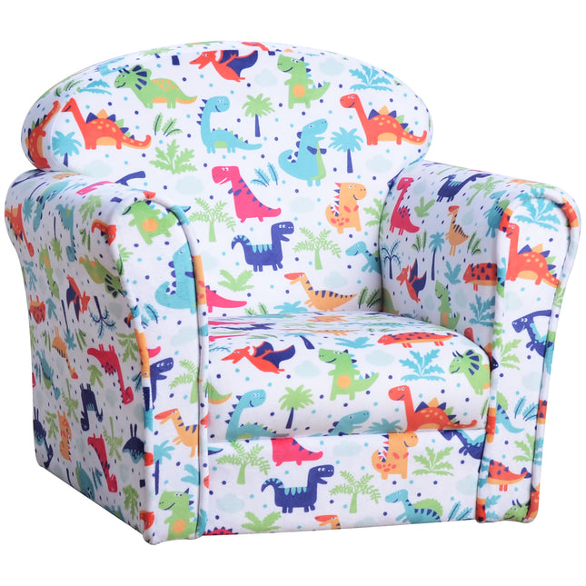 Children's Dinosaur Pattern Armchair with Wooden Frame - Multicolour