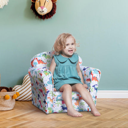 Children's Dinosaur Pattern Armchair with Wooden Frame - Multicolour